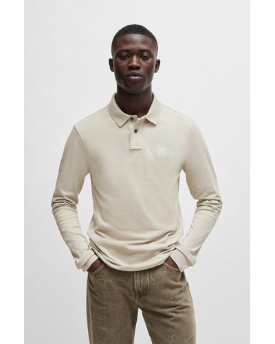 BOSS Polo Slim en coton stretch à patch logo - Blanc