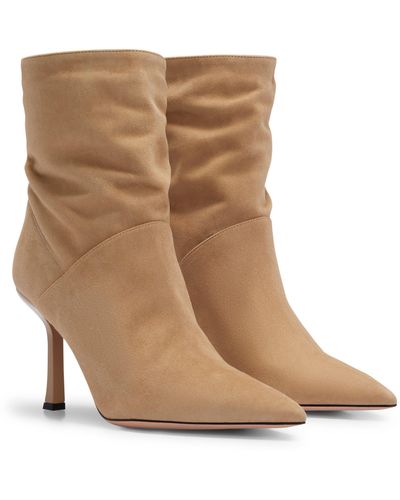 BOSS High-heeled Ankle Boots In Suede With Pointed Toe - Natural