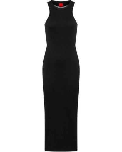 HUGO Longline Tank-top Dress In Ribbed Cotton Jersey - Black