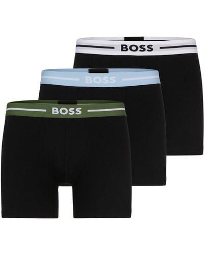 BOSS Three-pack Of Stretch-cotton Boxer Briefs With Logos - Black