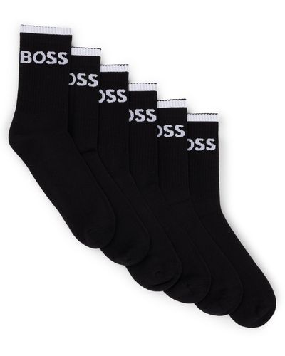 BOSS by HUGO BOSS Lot de six paires de chaussettes courtes côtelées en coton mélangé - Noir