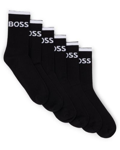 BOSS Sechser-Pack kurze Socken aus geripptem Baumwoll-Mix - Schwarz