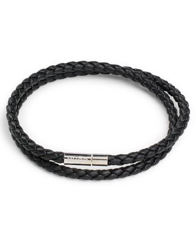 HUGO Double Braided-leather Cuff With Branded Closure - Black