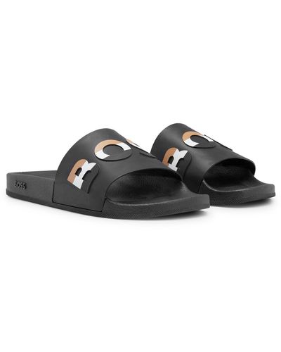 BOSS by HUGO BOSS Pvc Slides With Signature-stripe Logo And Contoured Footbed - Black