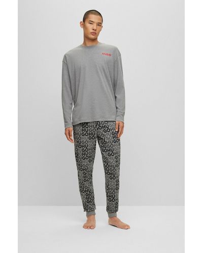 HUGO Pyjama Relaxed Fit en pur coton avec détails logotés - Coffrets cadeaux - Gris