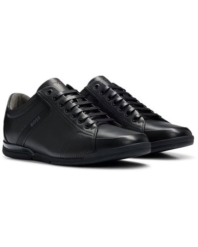 BOSS Saturn Leather Lux Low Profile Sneakers - Black