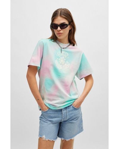 HUGO Cotton-jersey Relaxed-fit T-shirt With Rhinestone Artwork - White