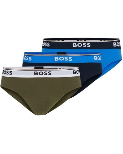 BOSS Three-pack Of Logo-waistband Briefs In Stretch Cotton - Blue