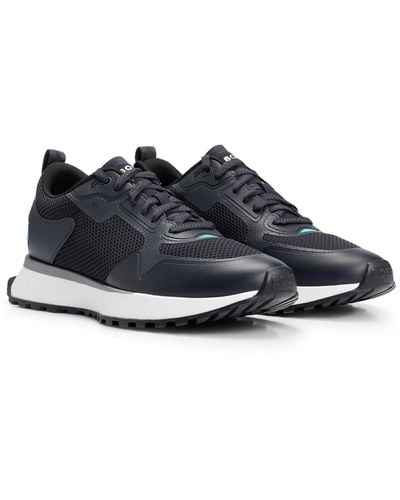 BOSS Mixed-material Sneakers With Mesh Details And Branding - Black