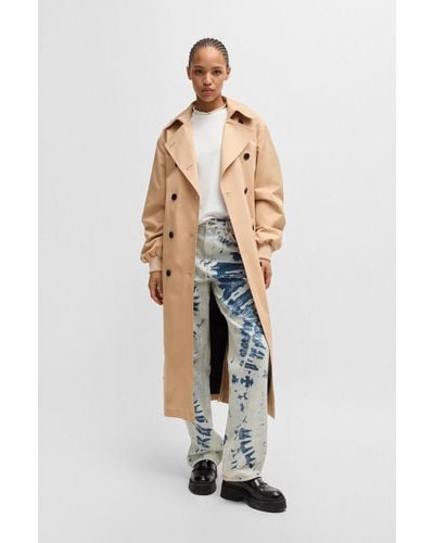 HUGO Oversized-fit Double-breasted Trench Coat In Cotton - Natural