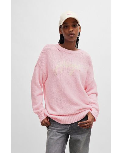 HUGO Oversize-fit Sweater With Handwritten Logo - Pink
