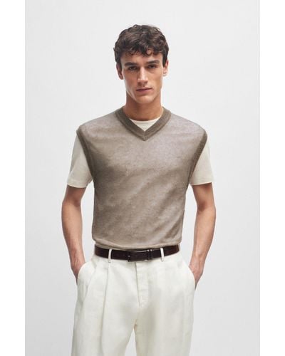 BOSS Regular-fit Sleeveless Sweater In A Translucent Knit - Brown