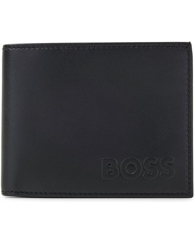 BOSS Leather Wallet With Raised Logo And Signature Stripes - Black