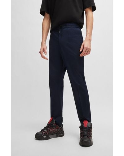 HUGO Performance-stretch Cotton Trousers With Drawcord Waist - Blue