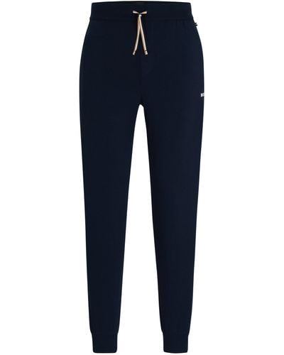BOSS Pyjama-Hose aus Stretch-Baumwolle mit Logo-Print - Blau