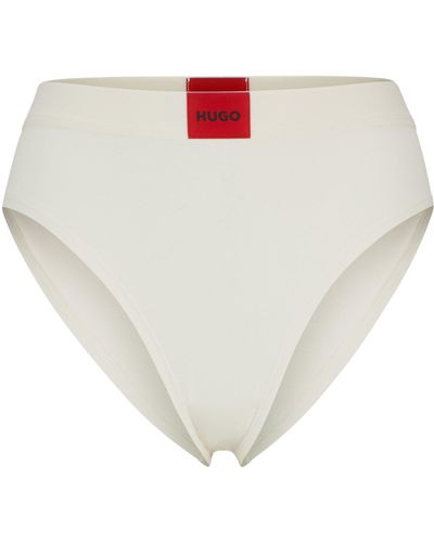 HUGO Slip taille haute en coton stretch avec étiquette logo rouge - Blanc