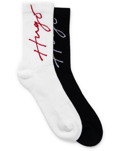 HUGO Two-pack Of Ribbed Short Socks With Stacked Logo - Black