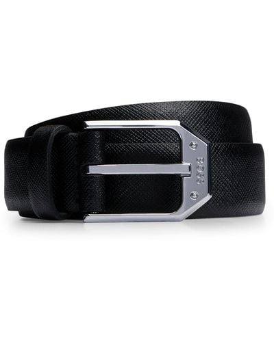 BOSS Italian-leather Belt With Angled Branded Buckle - Black