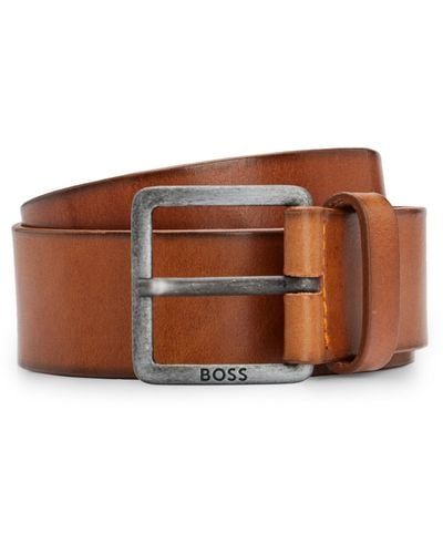 BOSS Leather Belt With Logo-engraved Buckle - Brown