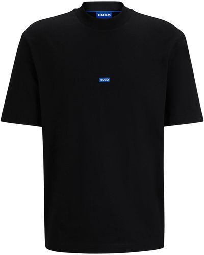 HUGO T-Shirt aus Baumwoll-Jersey mit blauem Logo-Patch - Schwarz