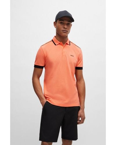 BOSS Cotton-piqué Polo Shirt With Contrast Stripes And Logo - Orange