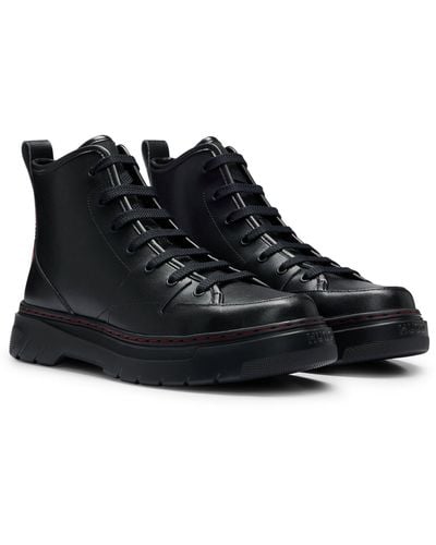BOSS by HUGO BOSS High-tops In Split Leather With Red Logo - Black