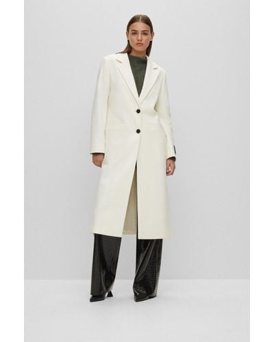 HUGO Longline Relaxed-fit Coat In A Wool Blend - White