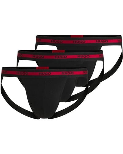 HUGO Three-pack Of Jock Straps With Repeat-logo Waistbands - Black