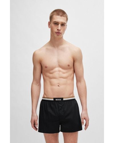 BOSS Two-pack Of Cotton Pyjama Shorts With Signature Waistbands - Black