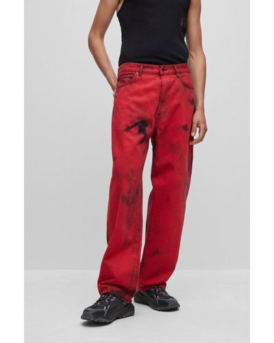 HUGO Regular-fit Jeans In Dip-dyed Rigid Denim - Red
