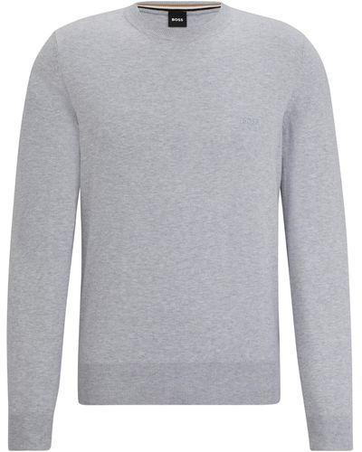 BOSS Pullover aus Baumwolle mit Rundhalsausschnitt und Logo-Stickerei - Grau