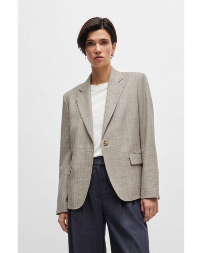 BOSS Regular-fit Jacket In A Herringbone Wool Blend - Natural