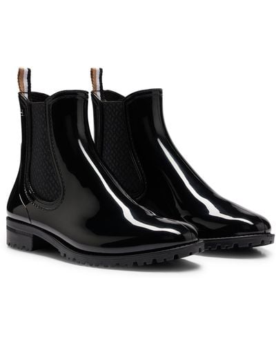 BOSS Glossy Chelsea-style Rain Boots With Branded Trim - Black