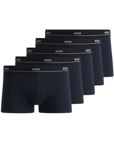 BOSS Five-pack Of Stretch-cotton Trunks With Logo Waistbands - Black