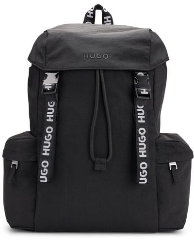 HUGO Flap-closure Backpack With Branded Webbing - Black