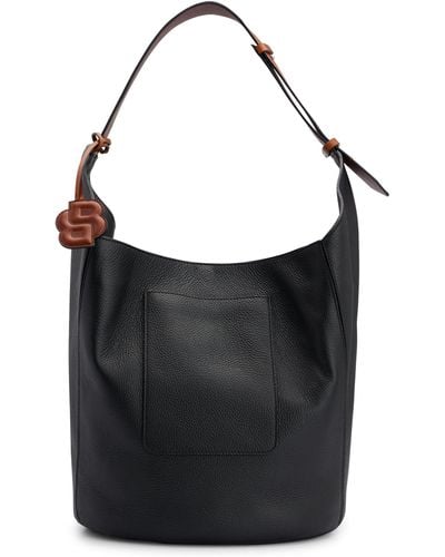 BOSS Grained-leather Bucket Bag With Detachable Pouch - Black