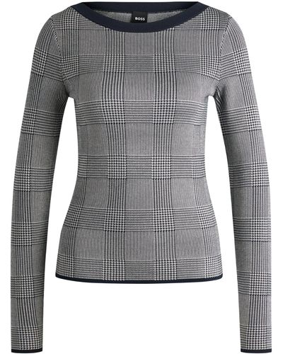 BOSS Pullover aus Stretch-Jacquard mit weitem Ausschnitt - Grau