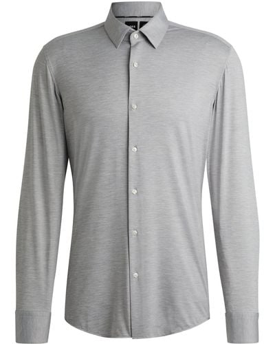 BOSS Slim-Fit Hemd aus meliertem Performance-Stretch-Jersey - Grau