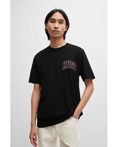 HUGO Cotton-jersey Regular-fit T-shirt With Sporty Logo - Black
