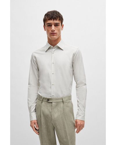 BOSS Slim-fit Shirt In Micro-structured Stretch Cotton - Grey