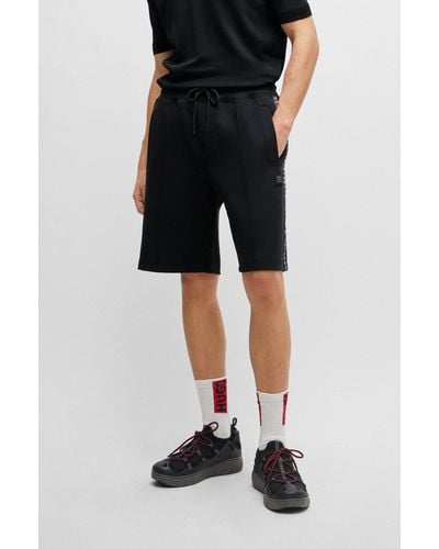HUGO Stretch-cotton Relaxed-fit Shorts With Stacked Logo - Black