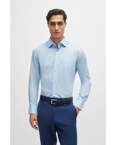 BOSS Camisa slim fit en popelín de algodón elástico de planchado fácil - Azul