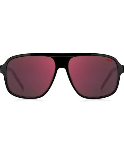 HUGO Zonnebril Van Zwart Acetaat Met Roodgetinte Glazen - Paars