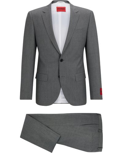 HUGO Fein gemusterter Slim-Fit Anzug aus funktionalem Stretch-Gewebe - Grau