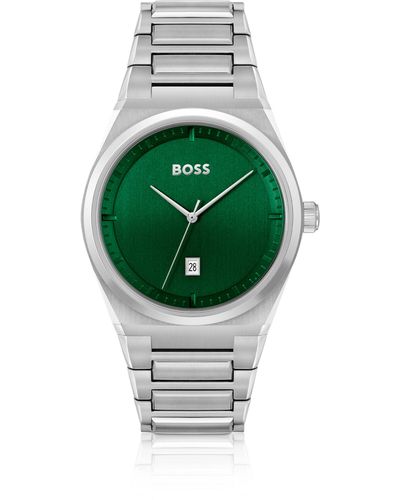 BOSS Uhr mit Gliederarmband und grünem Zifferblatt