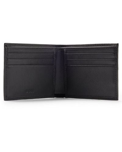 BOSS Grained-leather Wallet With Embossed Logo And Matte Finish- Black Men's Wallets