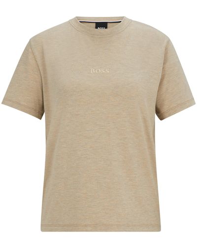 BOSS T-shirt Regular en jersey stretch avec logo brodé - Neutre