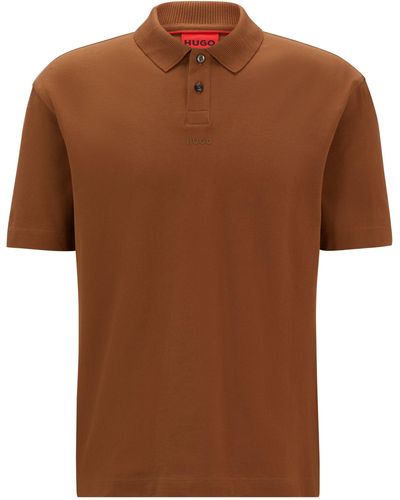 HUGO Cotton-piqué Polo Shirt With Logo Print - Brown