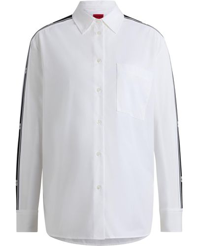 HUGO Oversized-fit Blouse With Stacked-logo Tape Trims - White