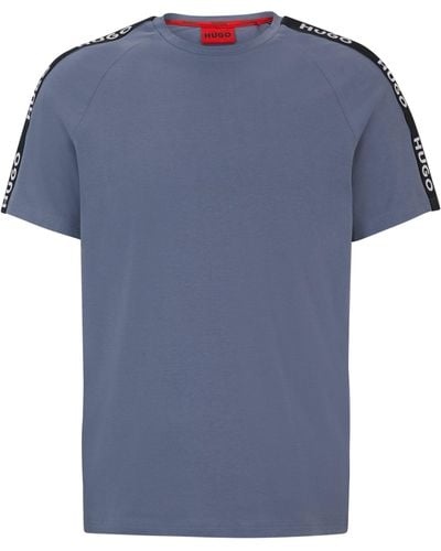 HUGO Relaxed-Fit T-Shirt aus Stretch-Baumwolle mit Logo-Tape - Blau